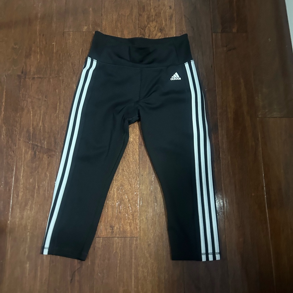 Adidas Kids Black and White Striped Leggings